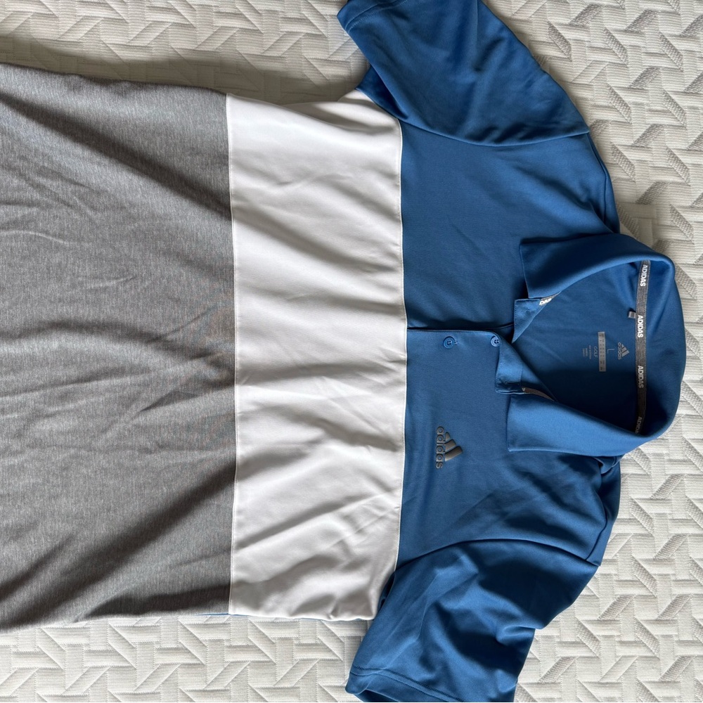 Adidas Men's Tri-Color Polo Shirt - Blue, White, Gray